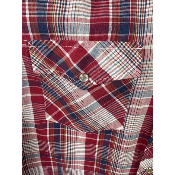Vintage 90s Western Shirt, Youngbloods, Short Sleeve Snaps, Red White Blue Plaid - Picture 6 of 9